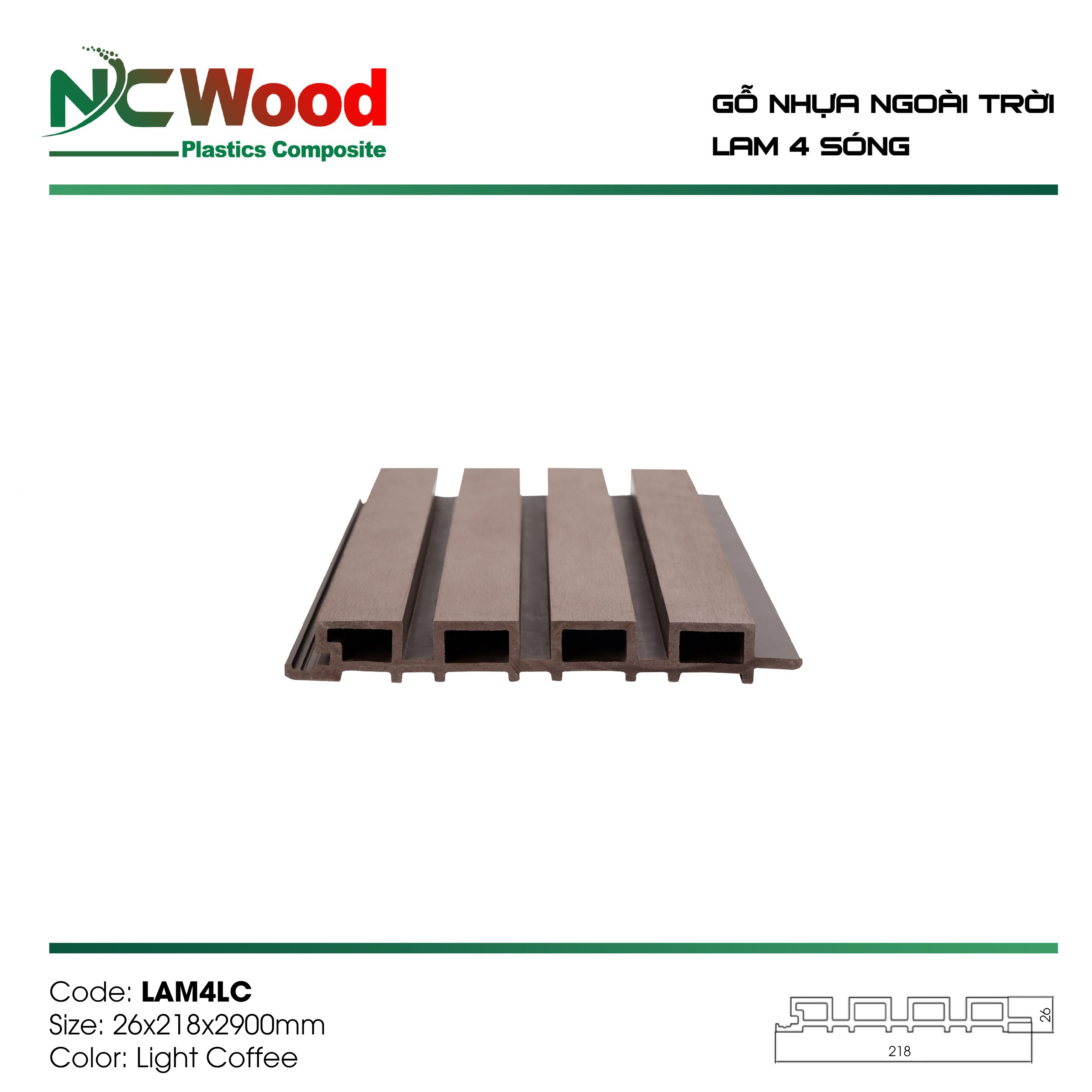 Tấm ốp lam 4 sóng NC Wood LAM4LC