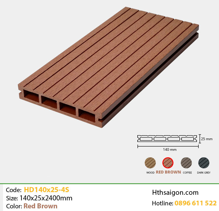 Sàn Gỗ Nhựa TPWood HD140x25-4S Red Brown