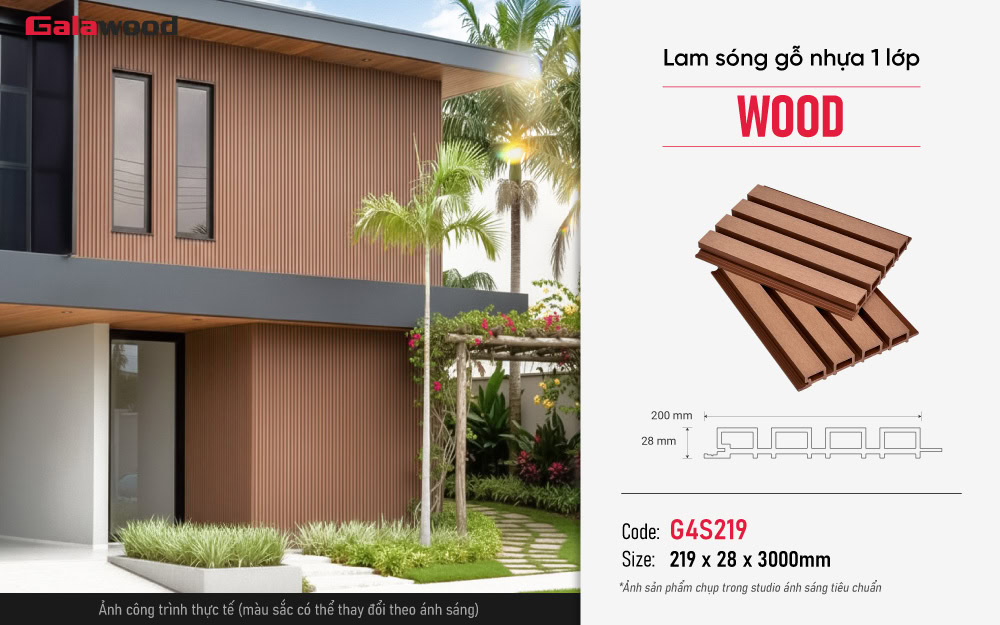 Lam sóng gỗ nhựa 1 lớp Galawood Wood