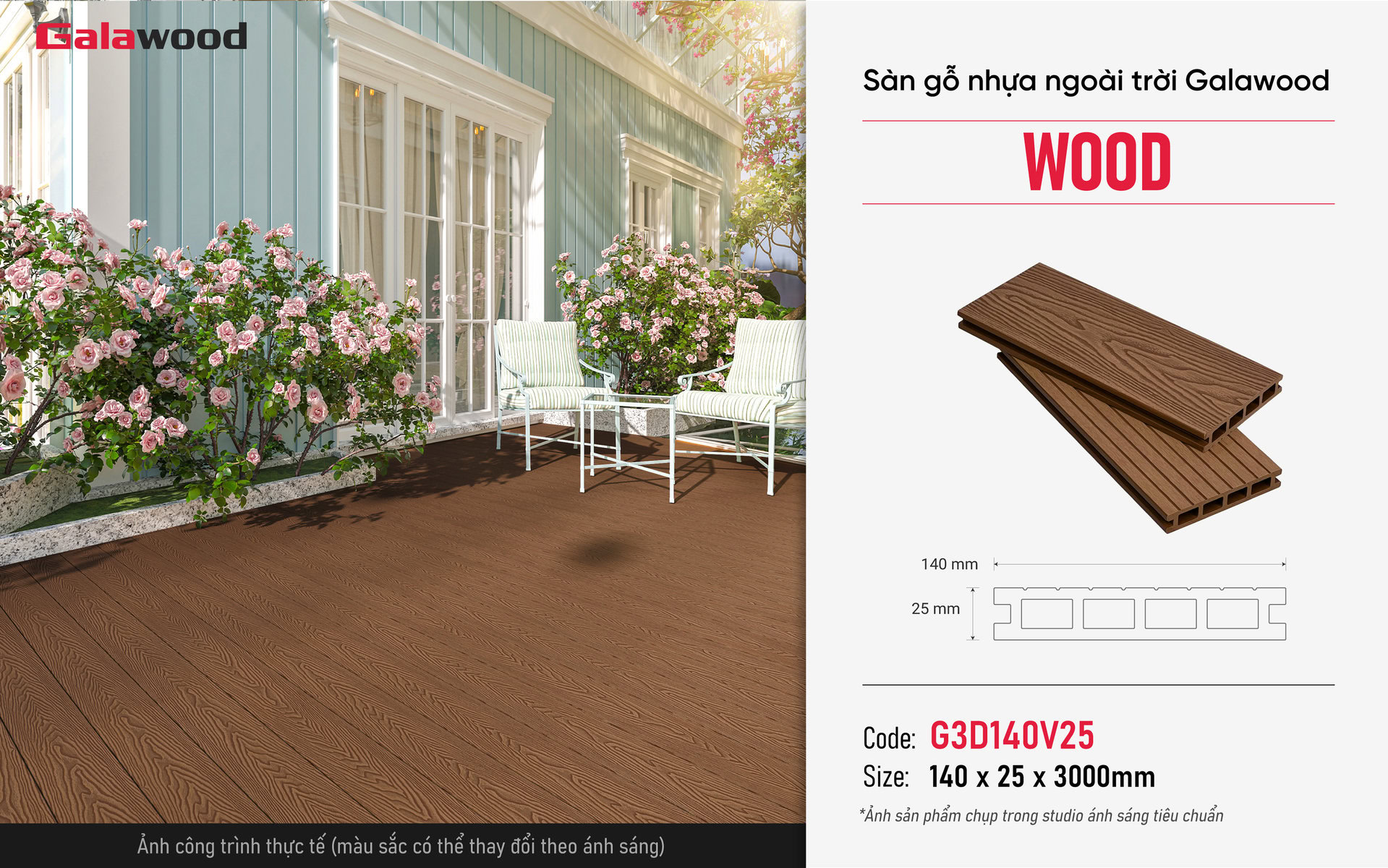 Sàn gỗ nhựa 1 lớp Galawood vân 3D - Wood