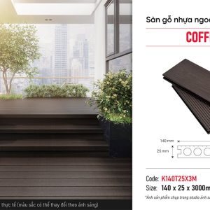 Sàn gỗ nhựa ngoài trời lỗ tròn Kosmos K140T25X3M Coffee