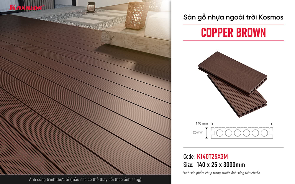 Sàn gỗ nhựa ngoài trời lỗ tròn Kosmos K140T25X3M Copper Brown
