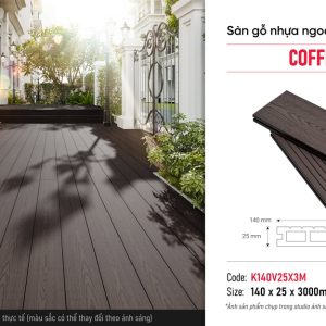 Sàn gỗ nhựa ngoài trời lỗ vuông Kosmos K140V25X3M Coffee