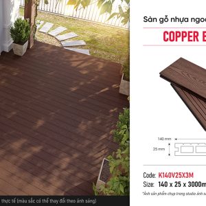 Sàn gỗ nhựa ngoài trời lỗ vuông Kosmos K140V25X3M Copper Brown