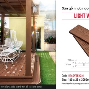 Sàn gỗ nhựa ngoài trời lỗ vuông Kosmos K140V25X3M Light Wood