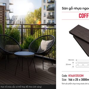 Sàn gỗ nhựa ngoài trời lỗ vuông Kosmos K146V25X3M Coffee
