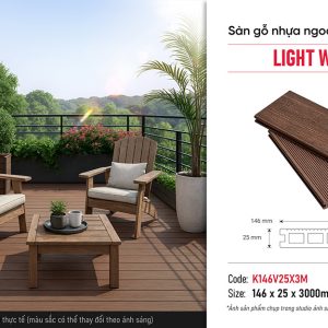 Sàn gỗ nhựa ngoài trời lỗ vuông Kosmos K146V25X3M Light Wood