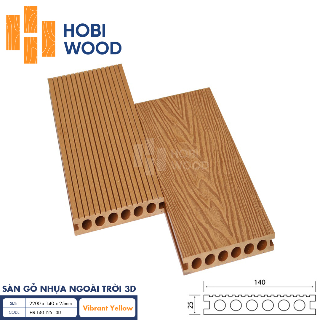 Sàn gỗ nhựa ngoài trời vân 3D HobiWood (Vibrant Yellow)