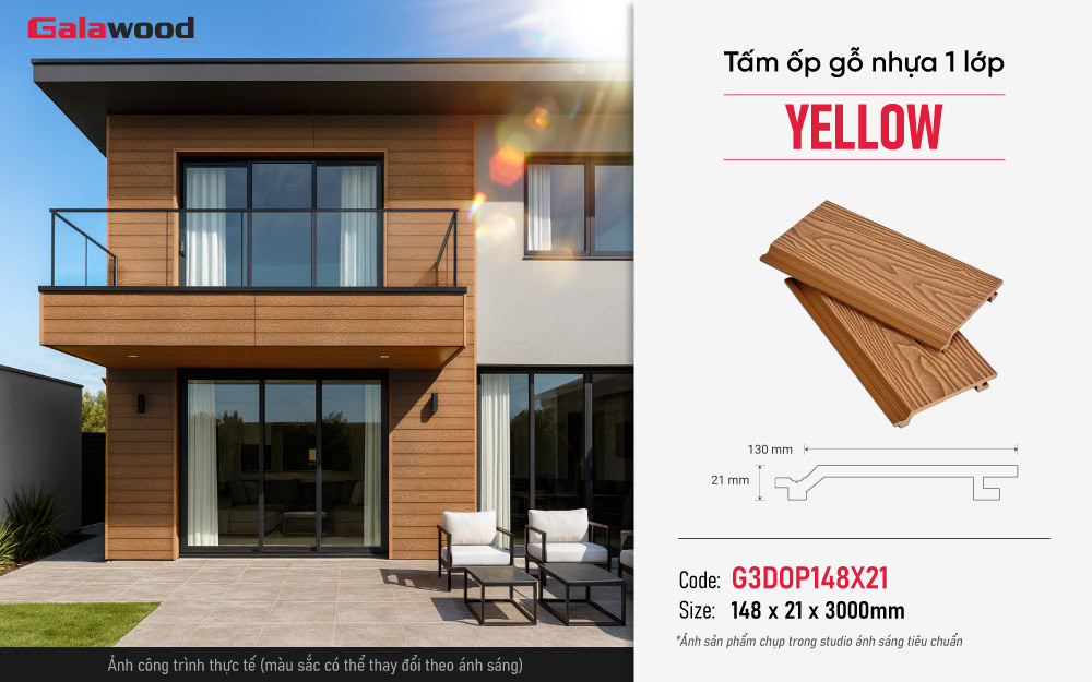 Tấm ốp gỗ nhựa vân gỗ 3D G3DOP148X21-Yellow