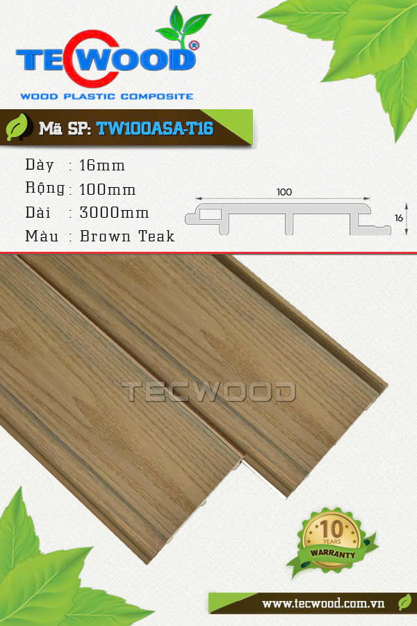 Tấm ốp gỗ nhựa TecWood TW100ASA-T16 màu Brown Teak