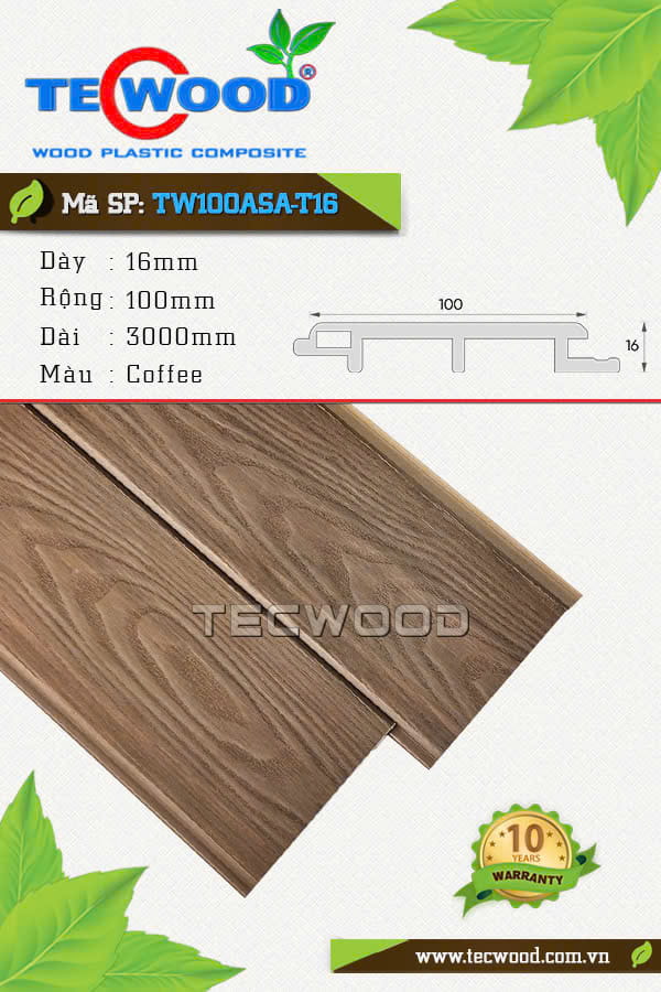 Tấm ốp gỗ nhựa TecWood TW100ASA-T16 màu Coffee