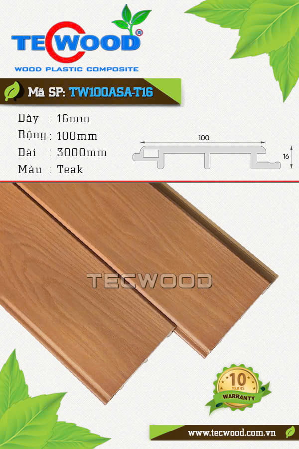Tấm ốp gỗ nhựa TecWood TW100ASA-T16 màu Teak