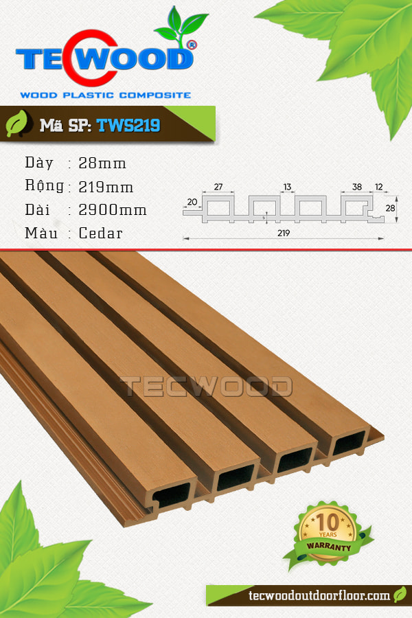 Tấm ốp gỗ nhựa TecWood TWS219-Cedar