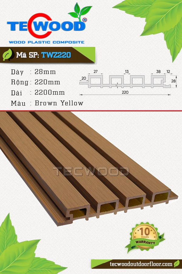 Tấm ốp gỗ nhựa TecWood TWZ220 màu Brown Yellow