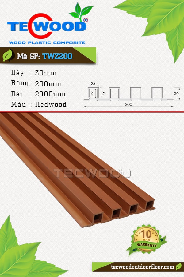 Tấm ốp lam sóng TecWood TWZ200 màu Redwood