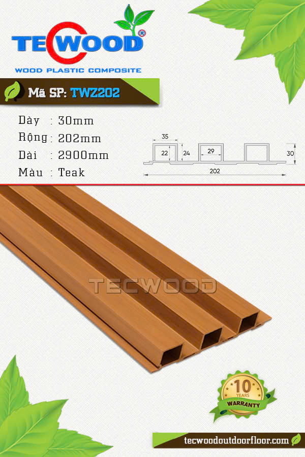 Tấm ốp lam sóng TecWood TWZ202 màu Teak