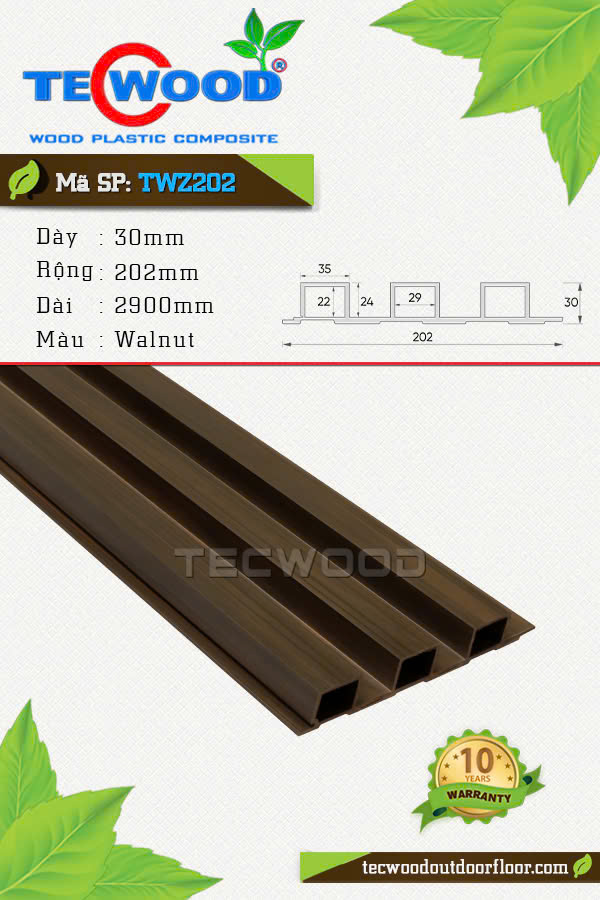 Tấm ốp lam sóng TecWood TWZ202 màu Walnut