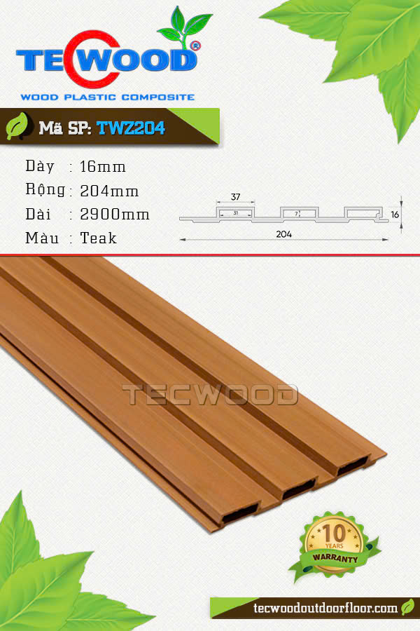 Tấm ốp lam sóng TecWood TWZ204 màu Teak