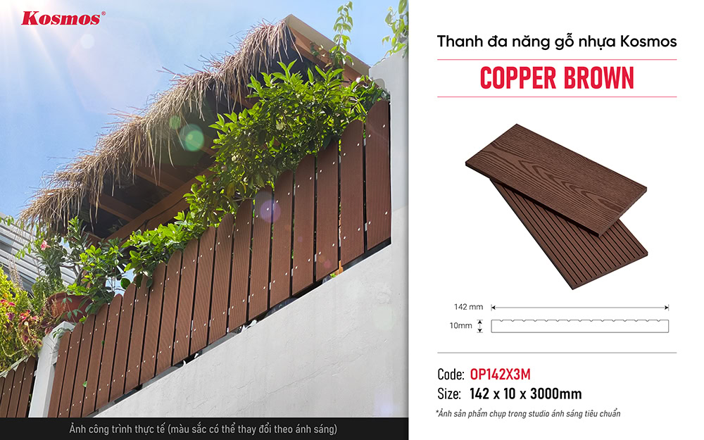 Thanh đa năng gỗ nhựa 1 lớp Kosmos OP142X3M Copper Brown