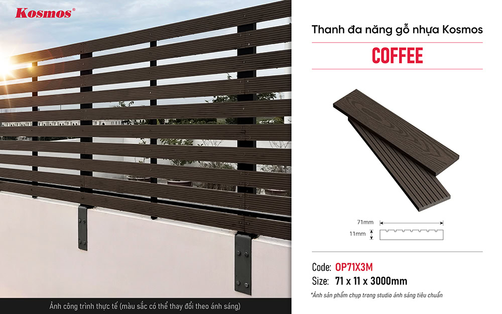Thanh đa năng gỗ nhựa 1 lớp Kosmos OP71X3M Coffee