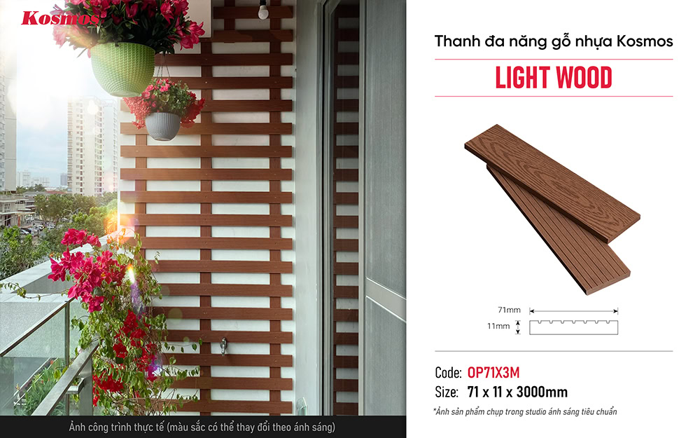 Thanh đa năng gỗ nhựa 1 lớp Kosmos OP71X3M Light Wood
