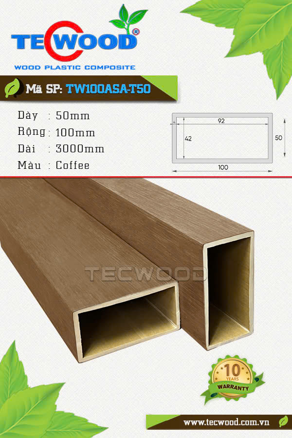 Thanh lam gỗ nhựa TecWood TW100ASA-T50 màu Coffee