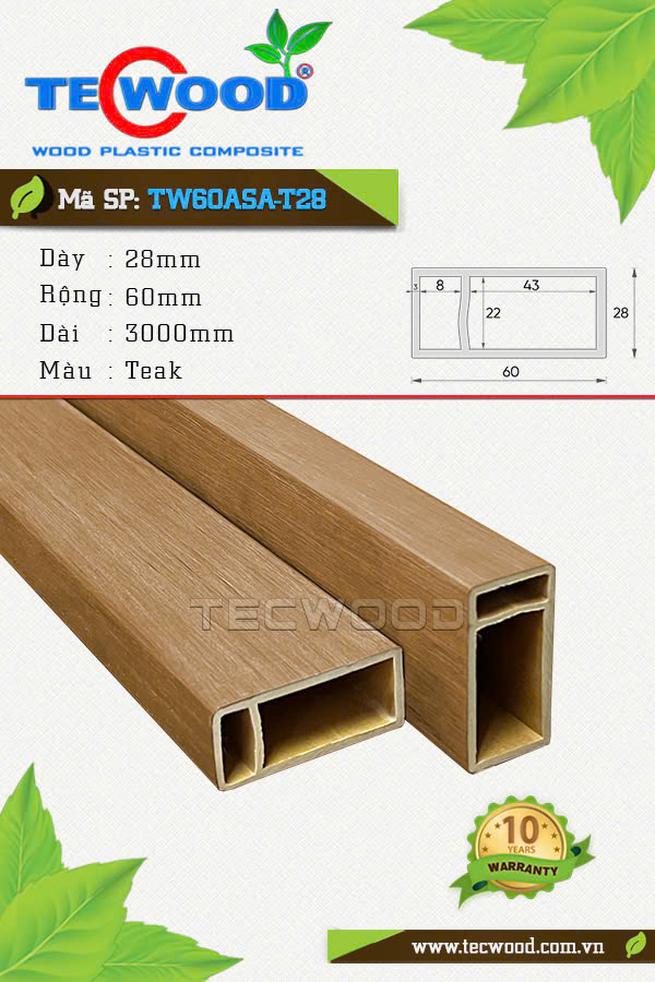 Thanh lam gỗ nhựa TecWood TW60ASA-T28 màu Teak