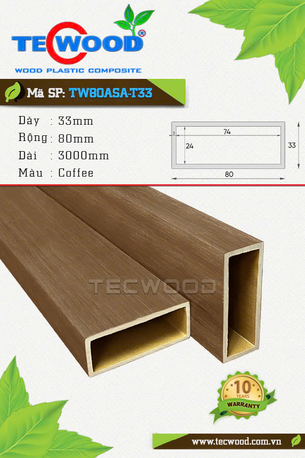 Thanh lam gỗ nhựa TecWood TW80ASA-T33 màu Coffee