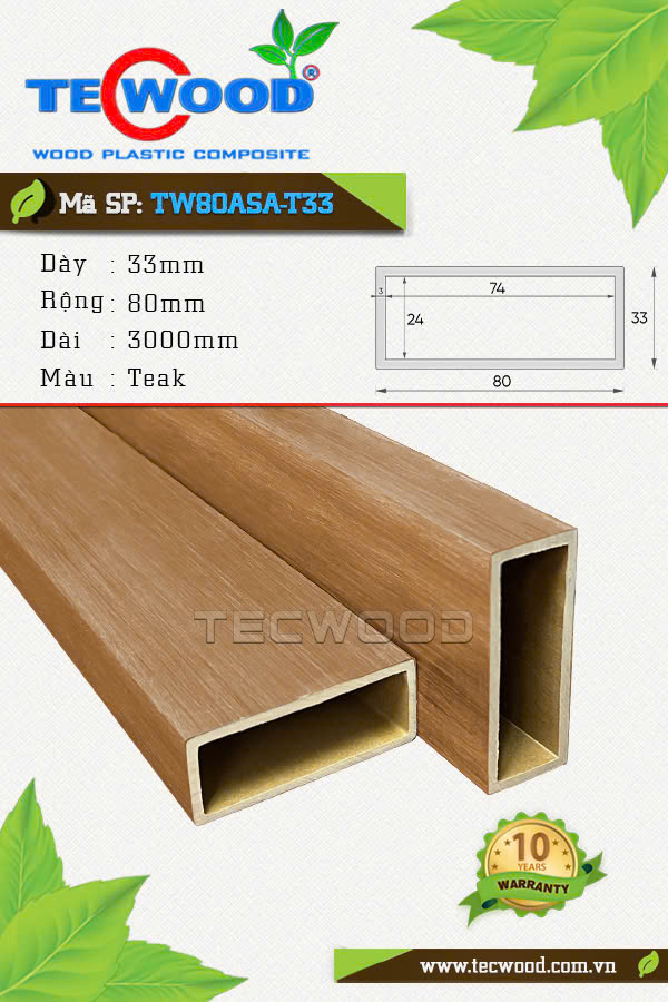 Thanh lam gỗ nhựa TecWood TW80ASA-T33 màu Teak