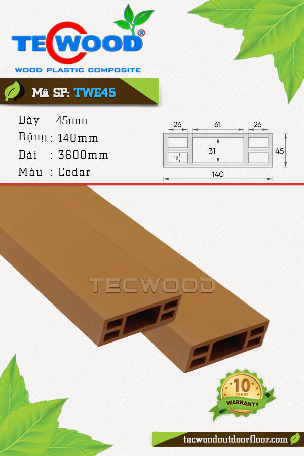 Thanh lam gỗ nhựa TecWood TWE45-Cedar
