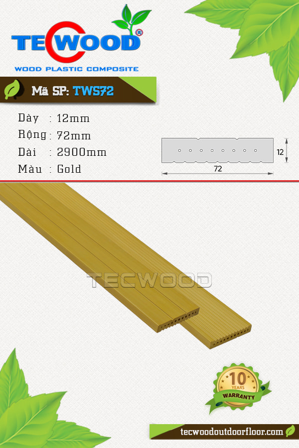 Thanh lam gỗ nhựa TecWood TWS72-Gold