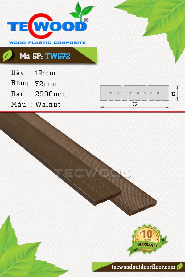 Thanh lam gỗ nhựa TecWood TWS72-Walnut