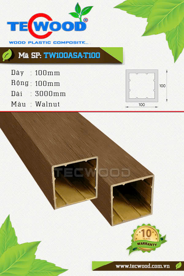 Trụ cột gỗ nhựa TecWood TW100ASA-T100 màu Walnut