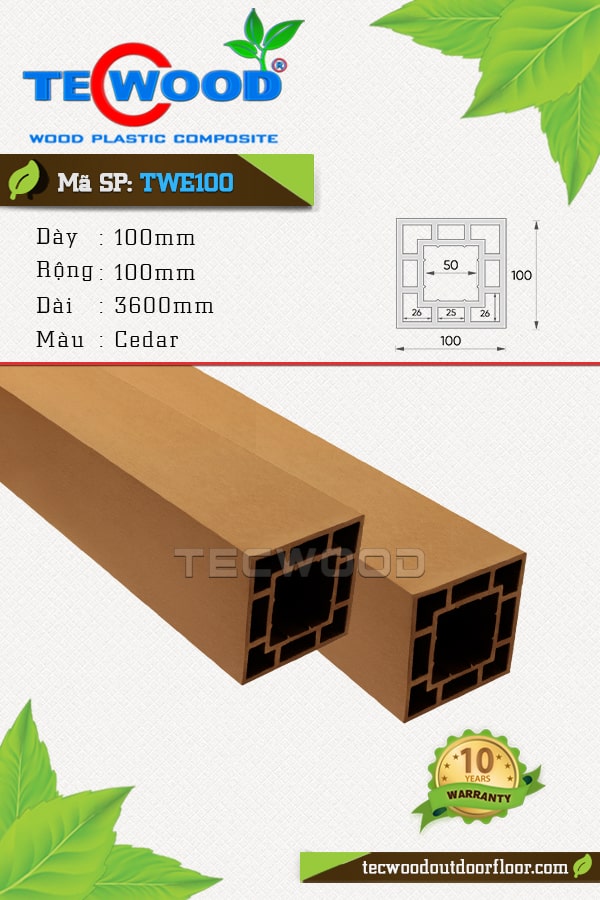 Trụ cột gỗ nhựa TecWood TWE100-Cedar