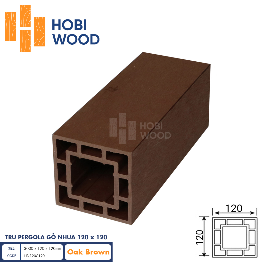 Trụ Pergola gỗ nhựa HobiWood HB 120C120 (Oak Brown)