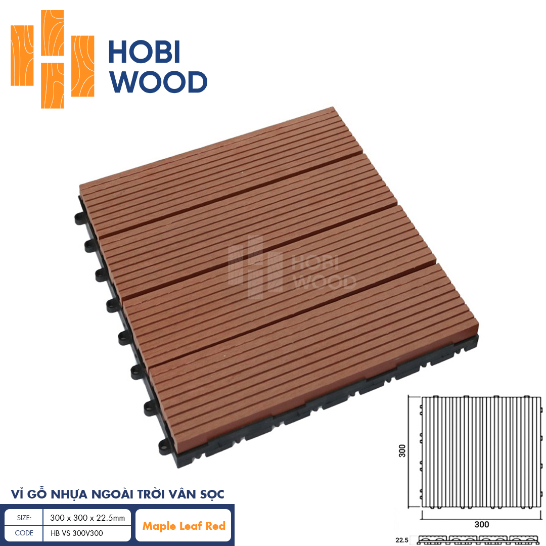 Vỉ gỗ nhựa ngoài trời vân sọc HobiWood (Maple–Leaf Red)