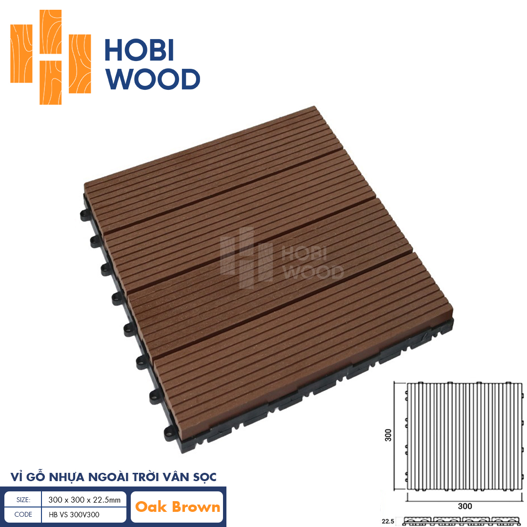 Vỉ gỗ nhựa ngoài trời vân sọc HobiWood (Oak Brown)